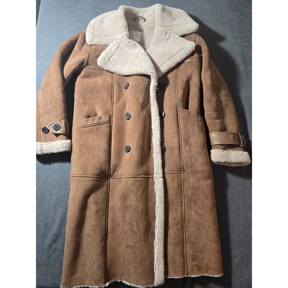 Avec Les Filles Anthropologie Coat Women Brown Faux Suede Shearling Retro Medium